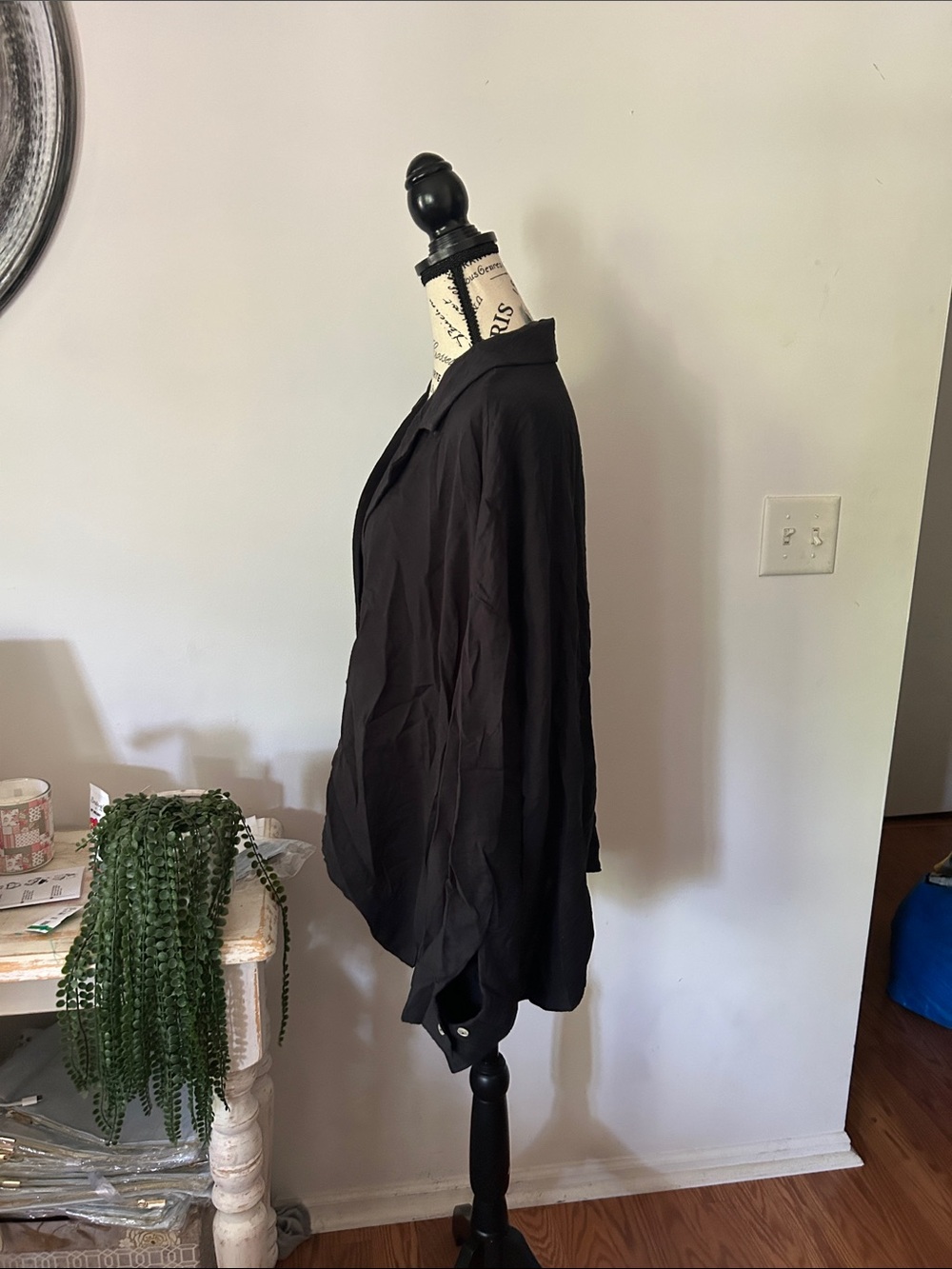 Anthropologie Dylon Long Sleeved Black Draped V-Neck Blouse - Picture 3 of 5